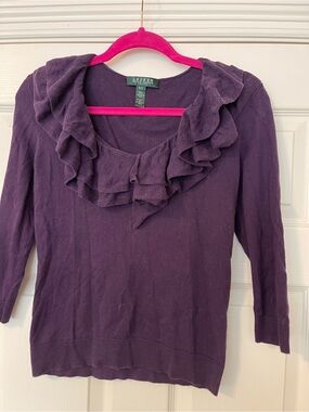Ralph Lauren Purple Ruffle-Neck Long Sleeve Tee